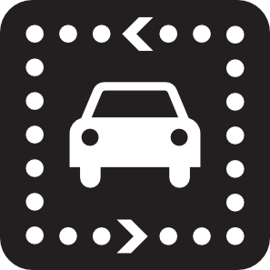 White car icon inside dotted square with left and right arrows, indicating vehicle selection or navigation interface.