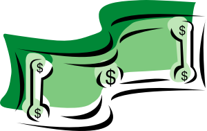 Two stylized green dollar bills waving dynamically, symbolizing cash flow or financial movement.