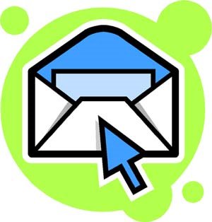 Blue envelope with cursor clicking inside, symbolizing email interaction on green background