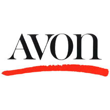 Avon logo featuring bold black "AVON" text with a red brushstroke underline on white background.
