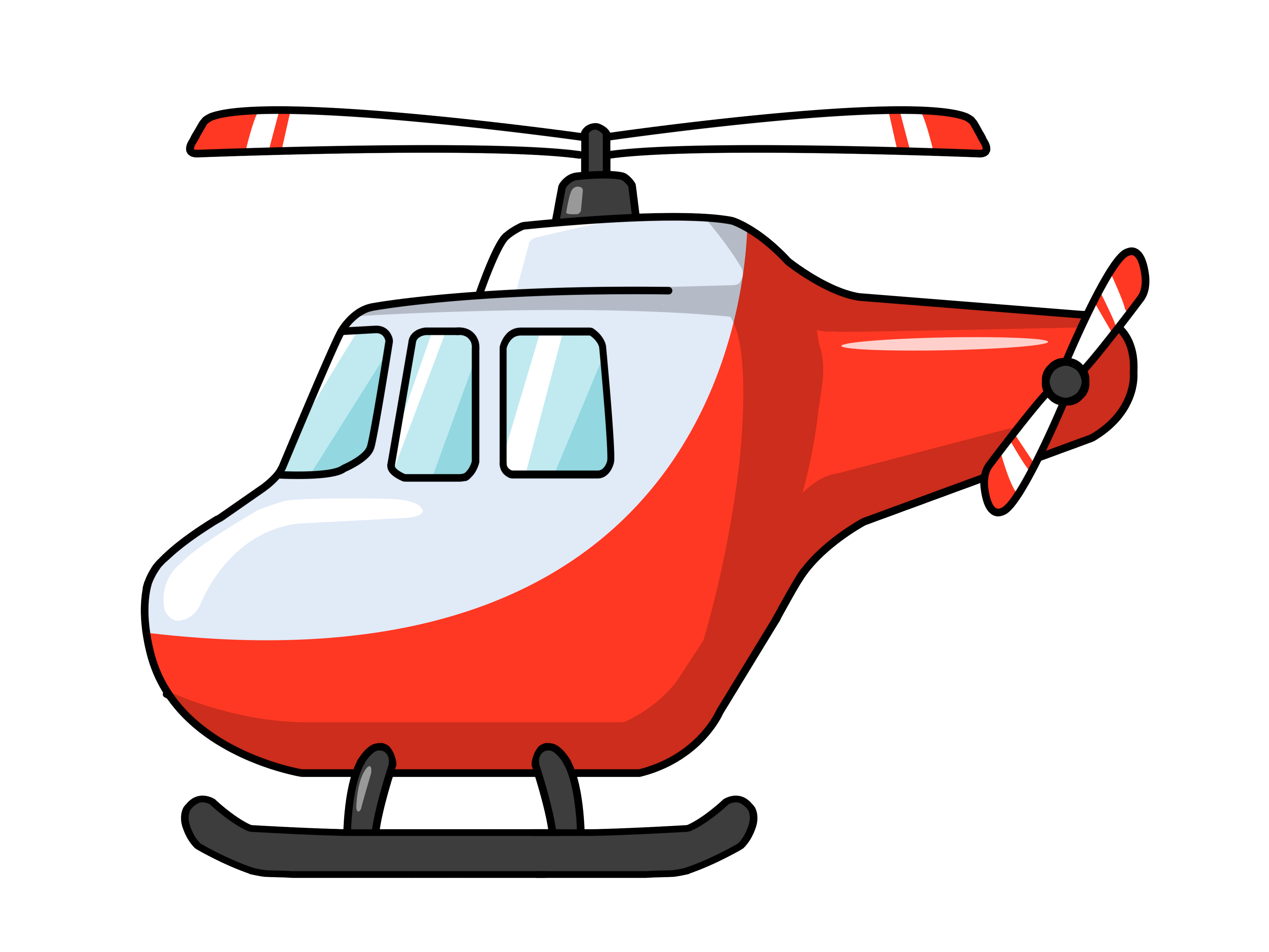 Red and white cartoon-style helicopter with striped rotor blades and tail propeller.