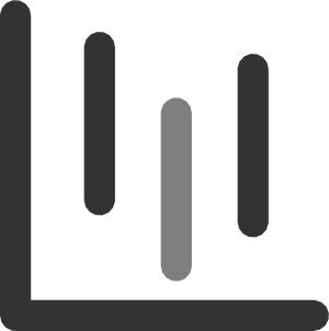 Bar chart with four vertical bars-two dark gray, one medium gray, one light gray-on a dark background.