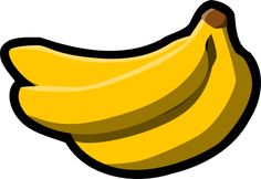 A bright yellow cartoon-style bunch of three bananas with black outlines and a brown stem.