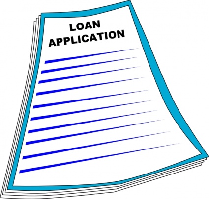 Stack of loan application forms with blue lines and bold title, stylized illustration.