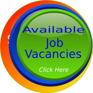 Bright circular button with "Available Job Vacancies - Click Here" text, layered rainbow border on green gradient background.