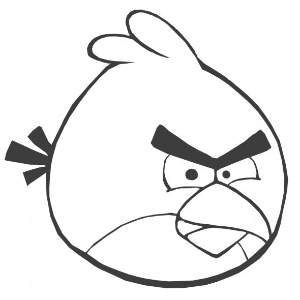 Angry Birds red bird character line art, cartoon style with furrowed brows and determined expression.