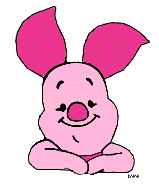 Smiling pink cartoon pig with large ears, arms crossed, and cheerful expression.