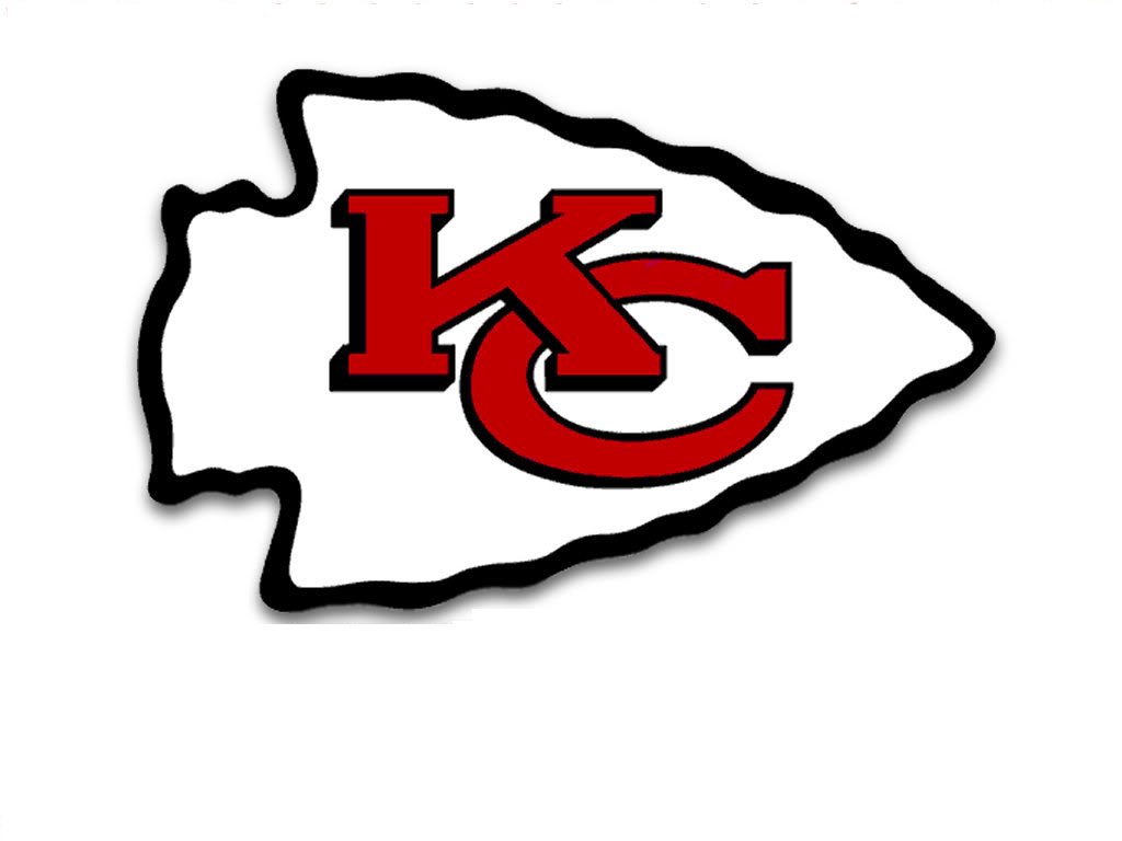 Kansas City Chiefs logo featuring red "KC" letters inside a white arrowhead with black outline.