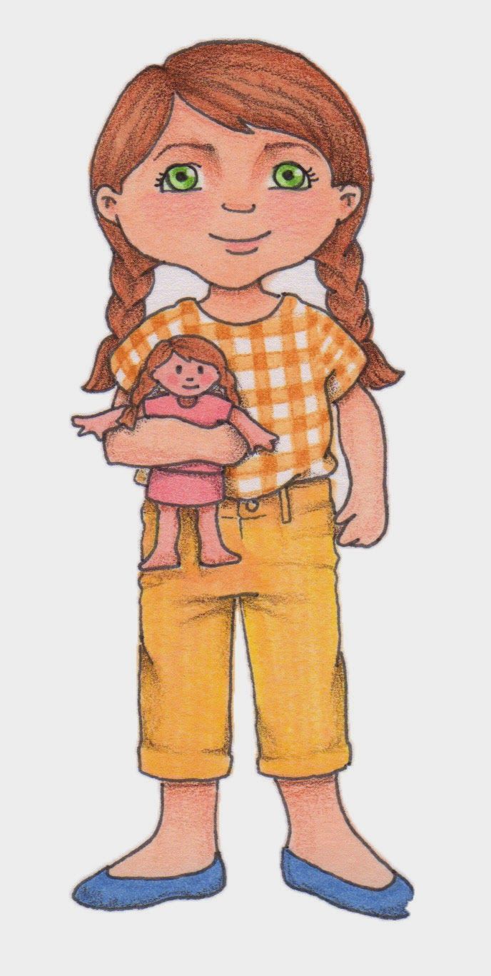 Girl Holding Doll - Illustration for Children’s Content & Educational Resources