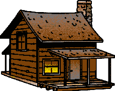 Cozy wooden cabin with stone chimney, warm glowing window, and covered porch-rustic retreat in nature.