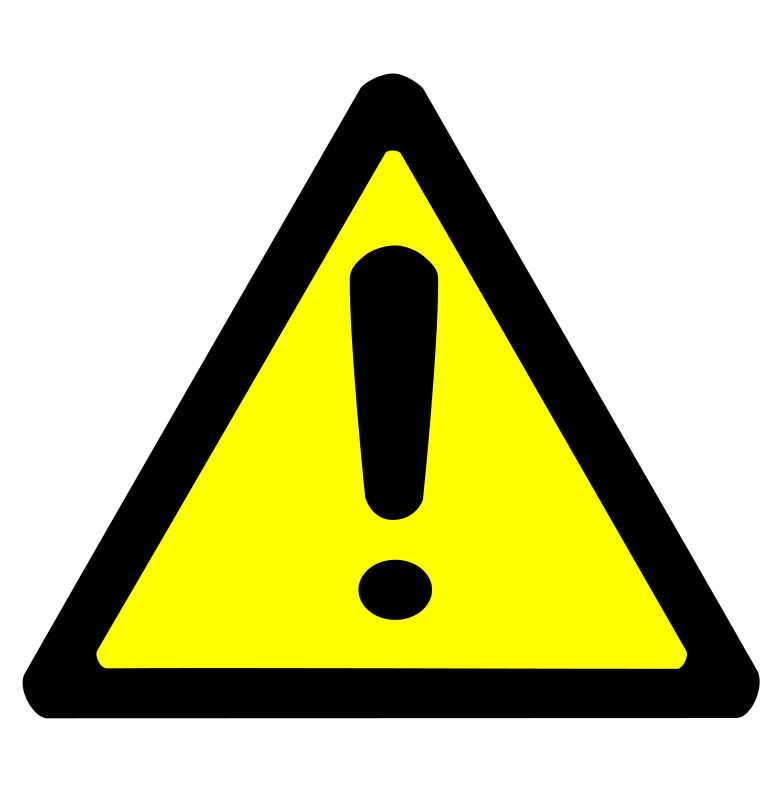Yellow warning triangle with black exclamation mark on black background