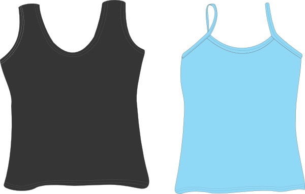 Black and light blue women's tank tops side by side, classic sleeveless design with rounded neckline and thin straps.