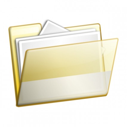 Yellow folder icon with white documents inside, representing file organization or digital storage.
