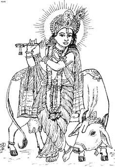 lord krishna with cow sketch  Clip Art Library