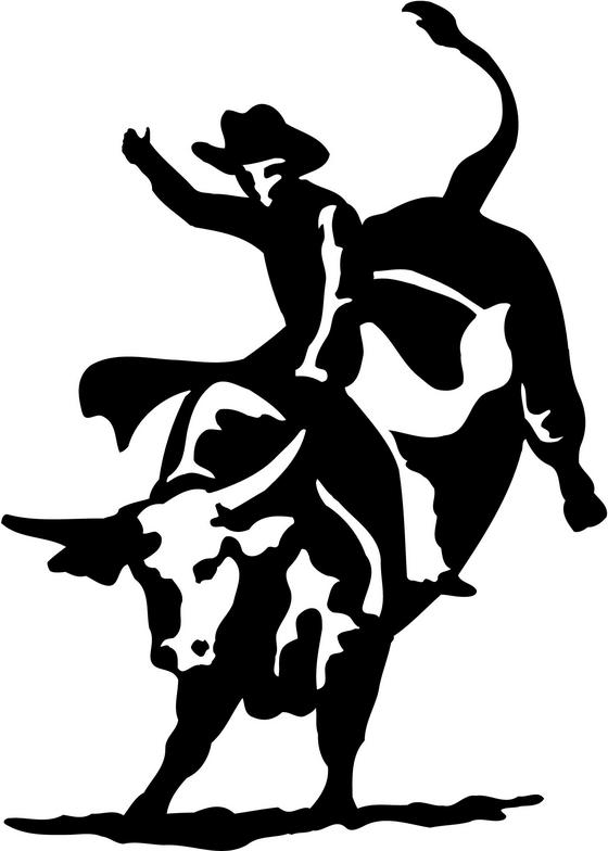 Silhouette of a cowboy riding a bucking bull in classic rodeo action, hat flying, dynamic pose.