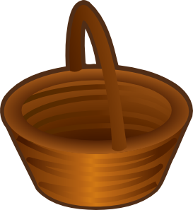Brown woven wicker basket with a single arched handle, empty and ready for use.