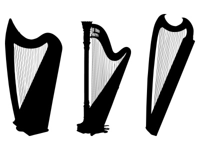 Harp Silhouette, Black And White Harps Music Clipart 