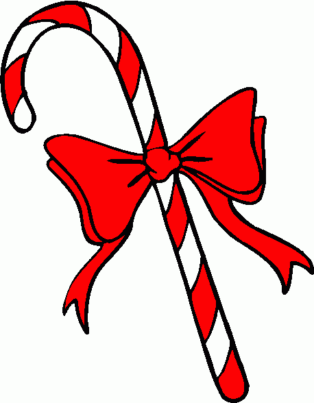 Red and white striped candy cane with a festive red bow tied around its center.