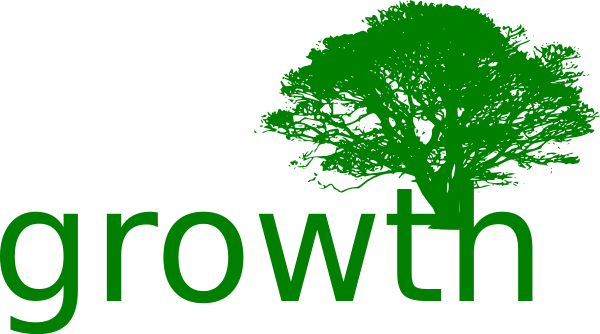 Green silhouette of a leafy tree above the word "growth" in bold green lowercase letters.