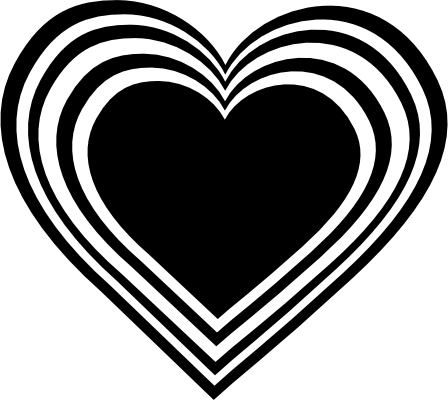 Black heart with concentric white and black outlines creating a bold, layered effect.