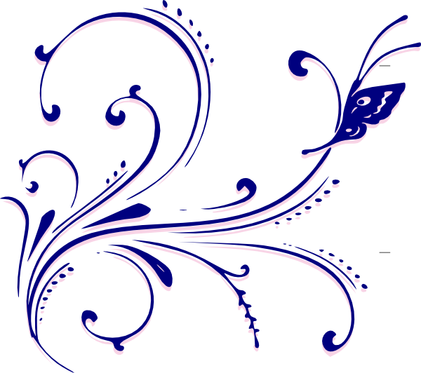 Decorative Blue Floral Swirl and Butterfly Vector Illustration