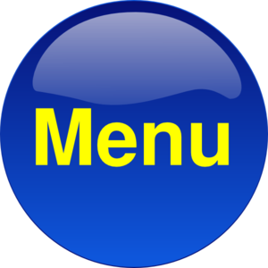 Blue glossy circular button with yellow "Menu" text for website navigation