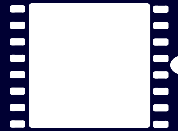 Blank film strip template with white center and dark blue perforated edges, ready for photo or video content.