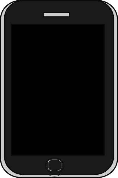 Black smartphone with blank screen, home button, and front-facing sensor bar.