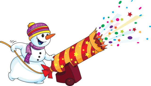 Festive Snowman with Confetti Cannon - Holiday Celebration Clipart