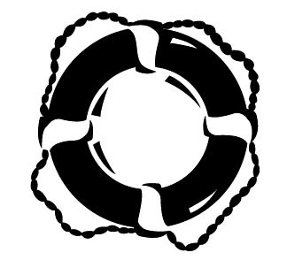Black silhouette of a lifebuoy with attached chain, symbolizing safety and rescue.