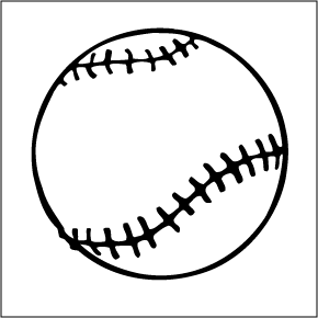 Simple black-and-white line drawing of a classic baseball with stitched seams.