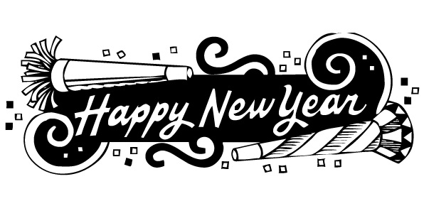 new years clipart black and white 2022