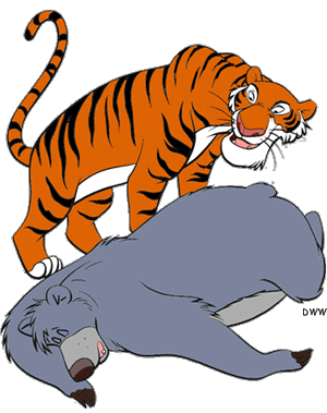 A cartoon tiger looms over a sleeping bear in a playful, animated scene.