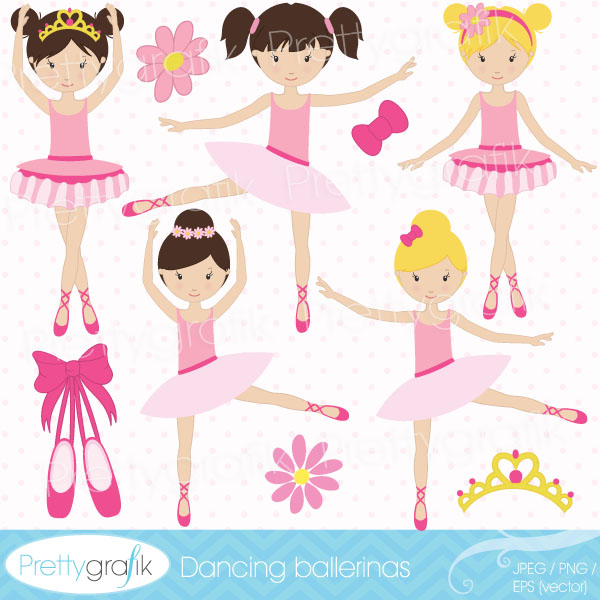 Cute Dancing Ballerina Clipart - Pink Tutus, Crowns & Ballet Poses