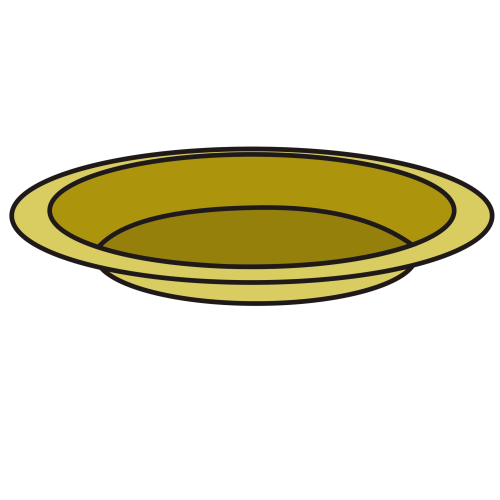 Golden shallow bowl with raised rim, illustrated in flat vector style on white background.