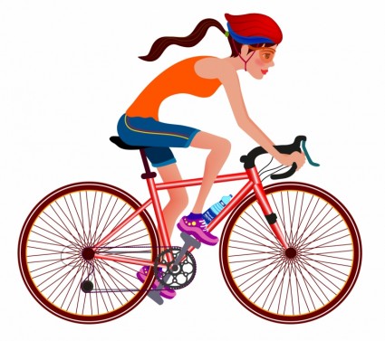 Woman in athletic gear riding a red road bike with focused expression and flowing ponytail.