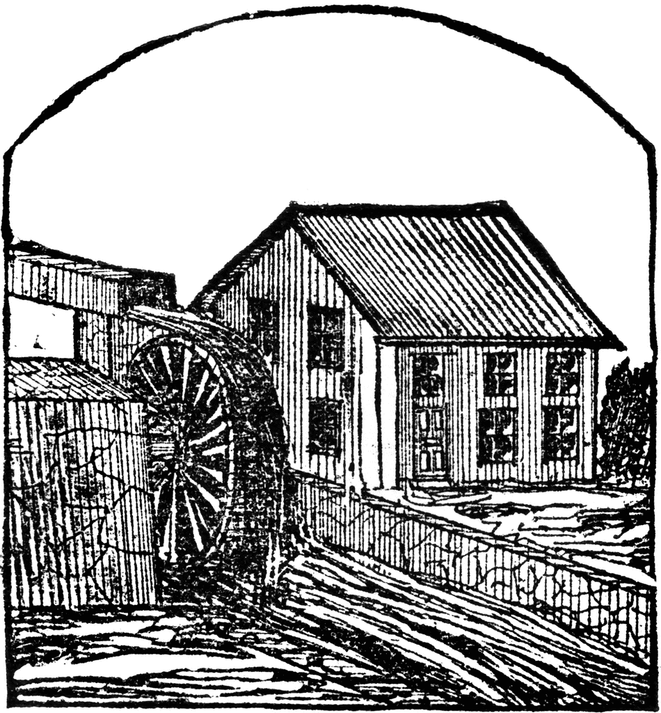 Historic Water Mill Illustration - Vintage Woodcut Art