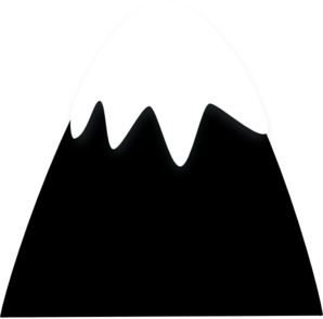 White stylized mountain peak icon on black background, minimalist design