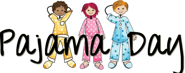 Three diverse children in colorful pajamas celebrating Pajama Day with joyful poses.
