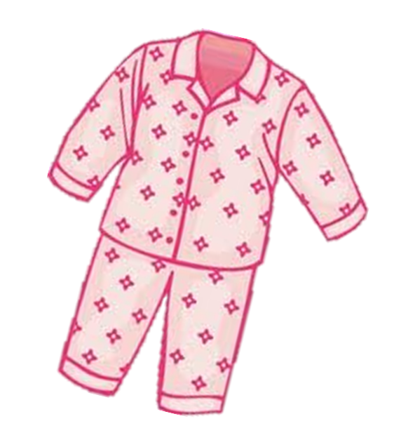 Pink and white patterned women's pajama set with button-front top and matching pants.