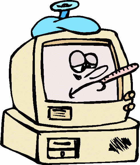 Sick Computer Cartoon - Tech Troubleshooting Illustration