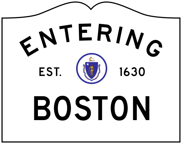 "Entering Boston" welcome sign with Massachusetts state seal and "EST. 1630"