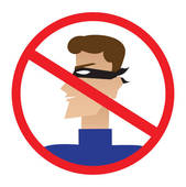 No identity theft symbol: person with blindfold crossed out in red circle