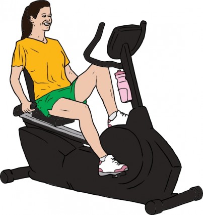 Woman smiling while exercising on a black elliptical machine, wearing yellow shirt and green shorts.