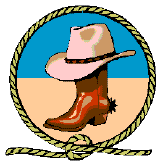 Cowboy hat and brown leather boot inside a rope circle, symbolizing Western or rodeo themes.
