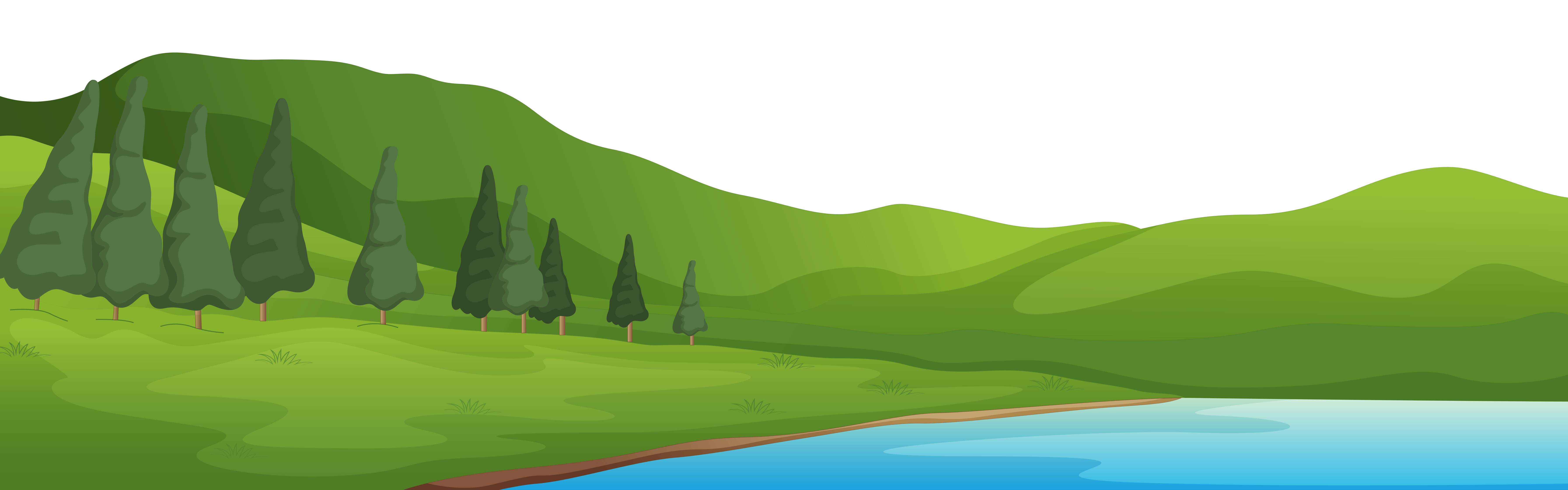 Peaceful Green Hills and Lake Illustration - Nature Scene for Websites