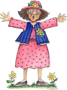 Happy Senior Woman Illustration - Friendly & Uplifting Cartoon Character