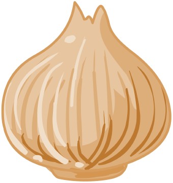 Illustration of a whole garlic bulb with papery tan skin and visible cloves.