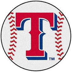 Texas Rangers MLB team logo styled as a baseball with red "T" and blue accents on white background.