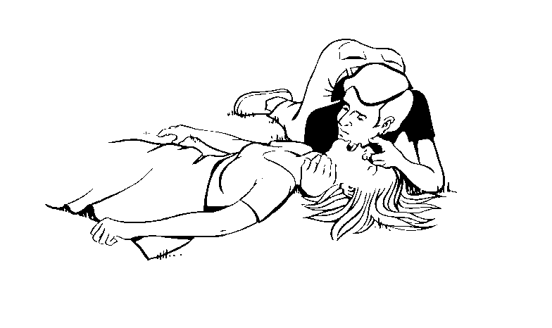 A person performing CPR on an unresponsive individual lying on the ground, demonstrating chest compressions and airway check.